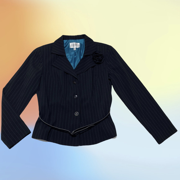 JULIAN Taylor Black White Pinstripe Jacket Size 14 - Picture 15 of 15